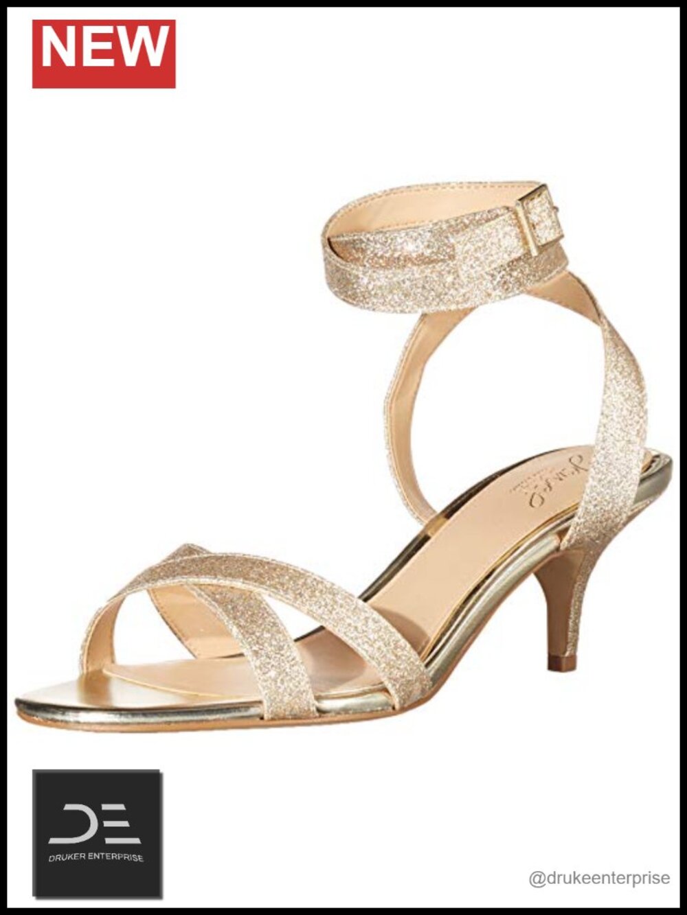 Glitter Rhinestone Heeled Sandals with Ankle Strap, Padded, Open Toe